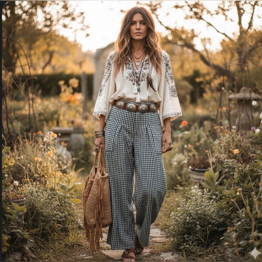 Free People Freehold Gingham Pants Trouser bohemian , sun relax boho in size S - Picture 3 of 16